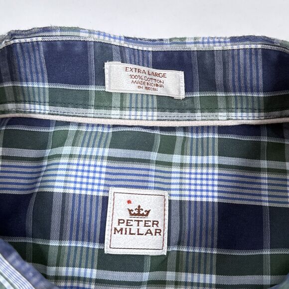 Peter Millar Shirt Men’s Size‎ XL Blue Green Plaid Short Sleeve Button Down - Picture 5 of 8
